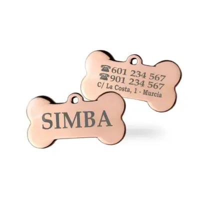 Ibera Gifts Chapa perro grabada forma hueso personalizada con texto