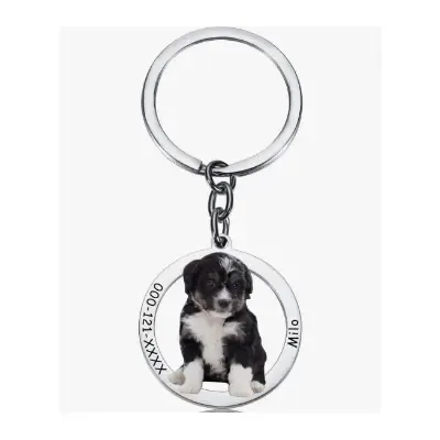 MeMeDIY Llavero personalizado con etiqueta ID de perro idea regalo