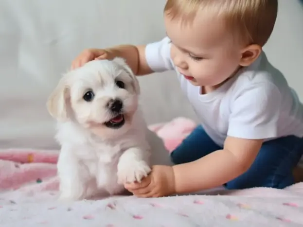 perro bichon mlates mini con niños