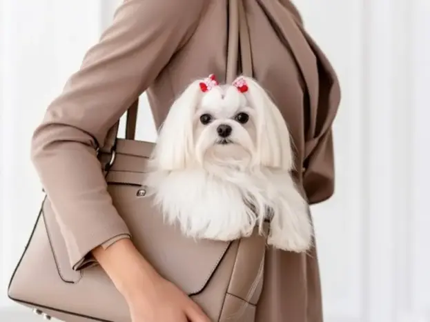 perro bichon maltes mini toy en bolso