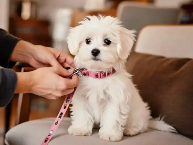 perro maltes mini toy con correa